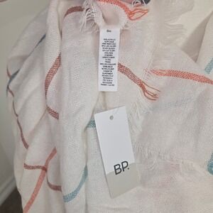 Nordstrom BP Ivory Multi Windowpane Plaid Oversized Scarf Fringed BP393024MI NEW